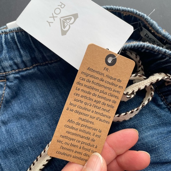 NWT cotton XL Roxy beach denim tie waist pant jogger style drawstring - Picture 3 of 8